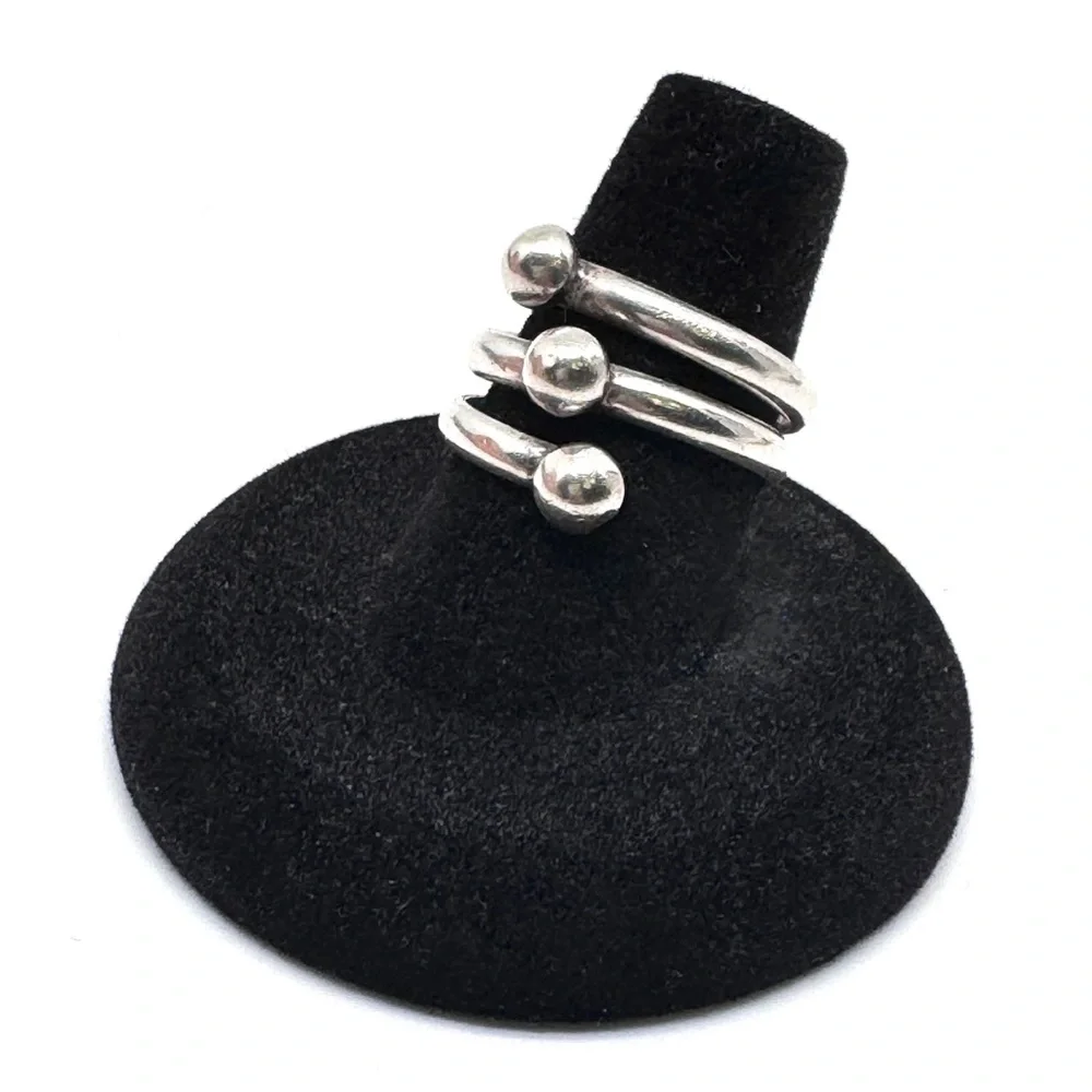Vintage Sterling Silver Triple Beaded Wrap Bypass Ring Size 7 1/2